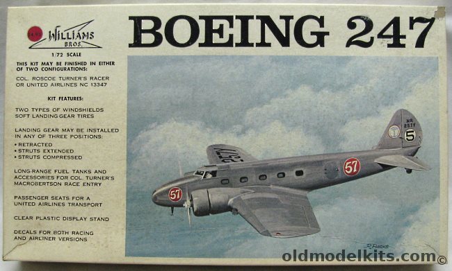 Williams Brothers 1/72 Boeing 247 Roscoe Turner Racer or United Air Lines, 72-247 plastic model kit